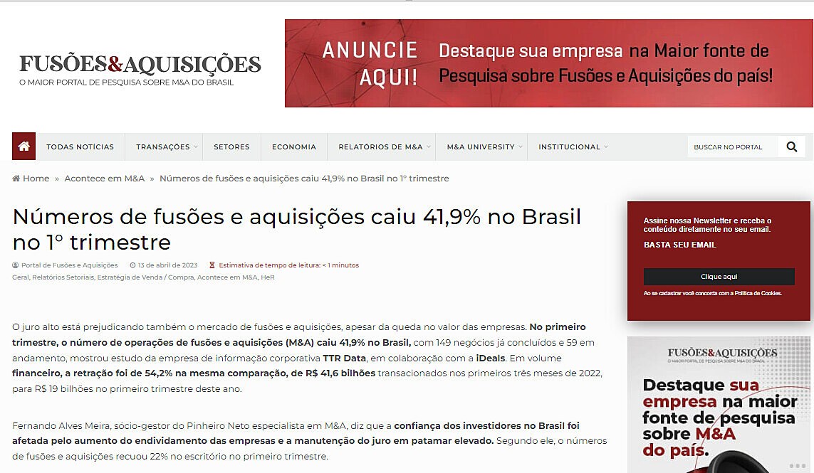 Nmeros de fuses e aquisies caiu 41,9% no Brasil no 1 trimestre